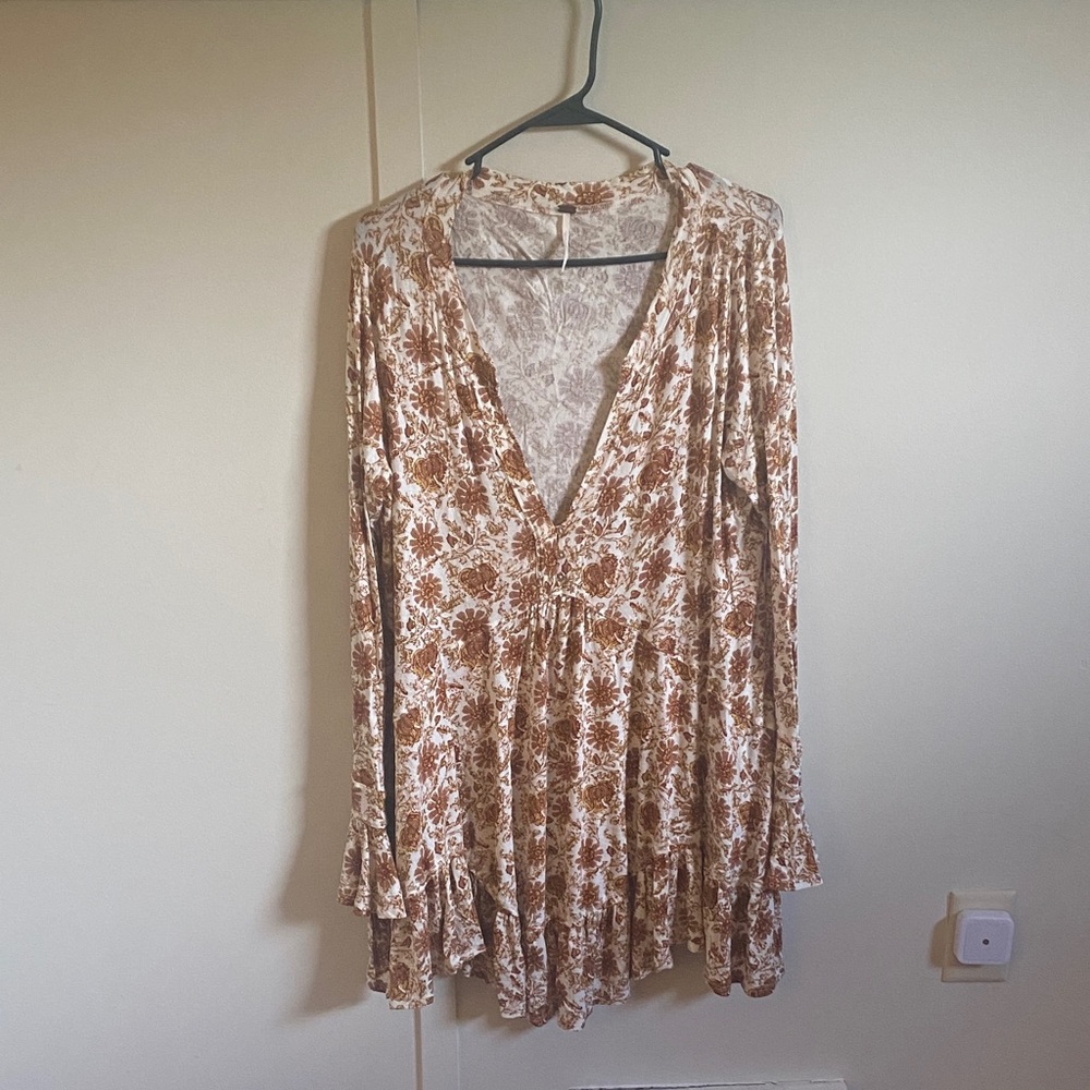 Free People Brown Floral Long Sleeve Dress